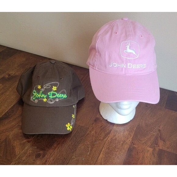 John Deere 2 Womens Adjustable Cotton Canvas Vintage Hat Floral Daisy Pink Brown - Picture 2 of 11